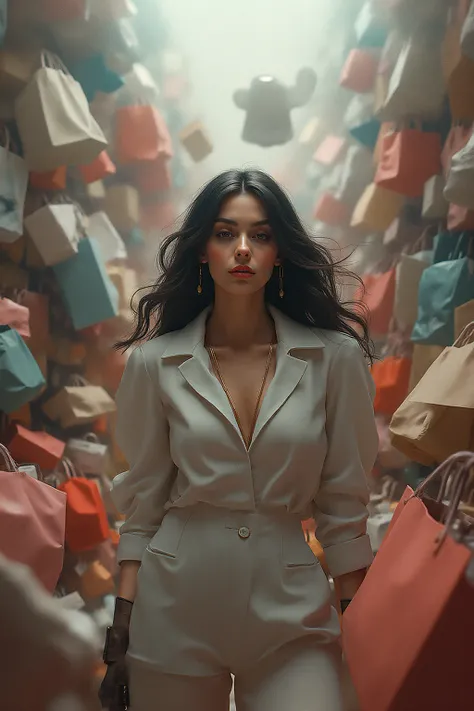 Realistic、　hyperreality、 shopping、womanhood、大量の shopping、 shopping袋