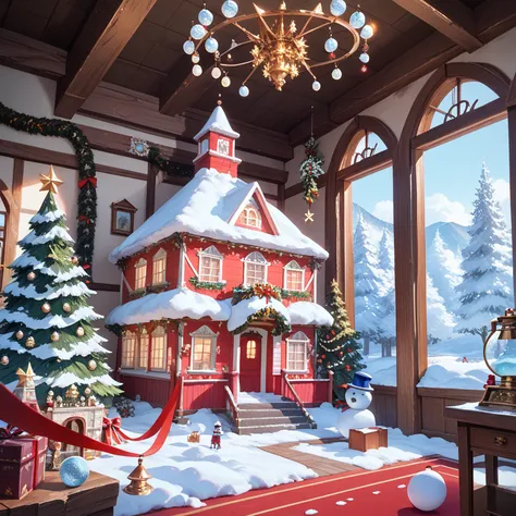 score_9, score_8_up, source_anime, masterpiece, illustration, Snow Globes, snowman, Christmas Trees, red ribbon, silver snow flu...