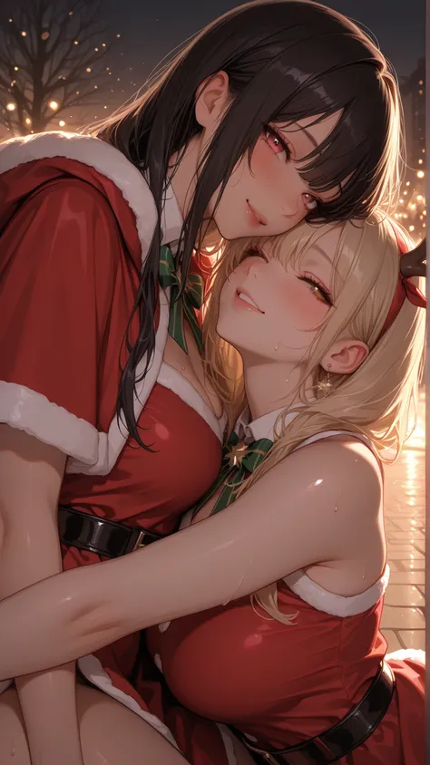 Young woman lying beautifully、an emotional moment where closeness and ephemerality coexist。The two girls are snuggling up to eac...