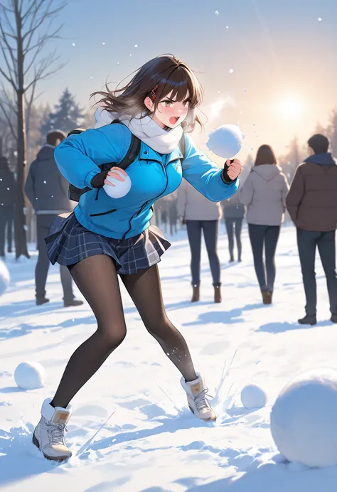 snowball fight, beautiful woman on snow