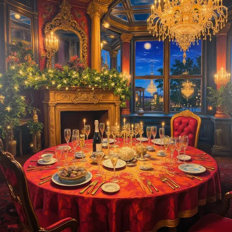 New Year's oil painting without people