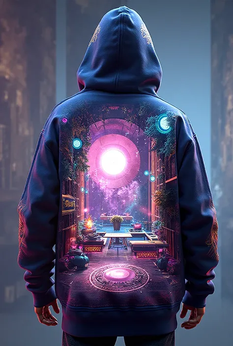 عالم ثاث desing in the back of a hoodie