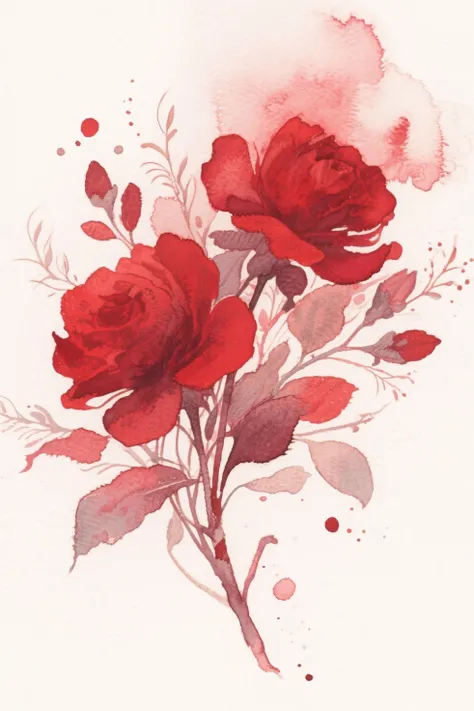 watercolor style, extremely detailed and elegant, (classic),deep red with muted colors, white background