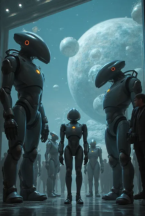 The Yamayashis robots, with an elongated shape and prominent heads, are escorted by massive XIIRD - metal giants with a single l...