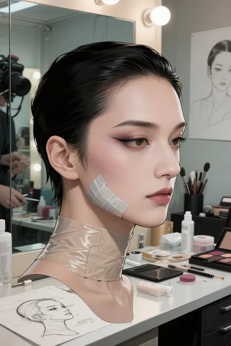 （masterpiece：1.3）、top quality、Super Detailed、Illustration、special makeup artist、Dramatically correcting the contours of the chin...