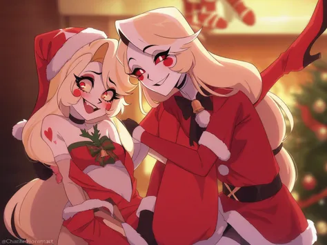 Charlie morningstar from hazbin hotel wearing a Christmas outfit 