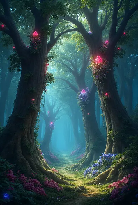 Forest that has treese with rubys and saphires