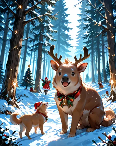 Animals celebrate Christmas in the middle of the forest