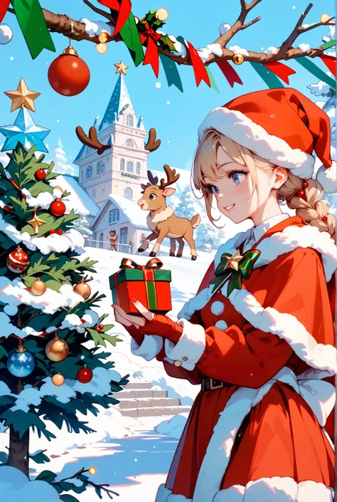 animals celebrate Christmas,
small animals decorate branches、I wonder if they wrap presents、little reindeer？