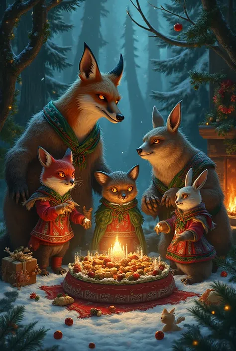 Hororr fox, ox, an owl, bear bunny, feast christmas