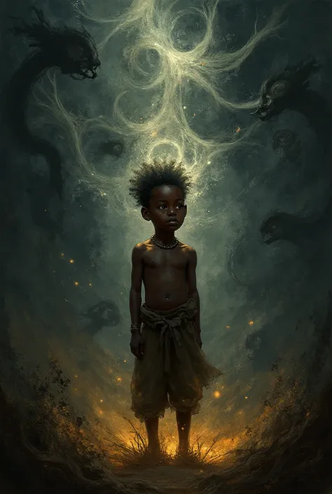 ce petit garçon en traduction africaine entourer de esprit et de vent sombre