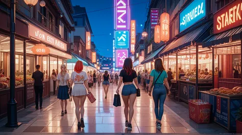 A YouTube thumbnail style photo set in a busy Chinese night market.
Multiple adult women (21+) walking together, but only one wo...