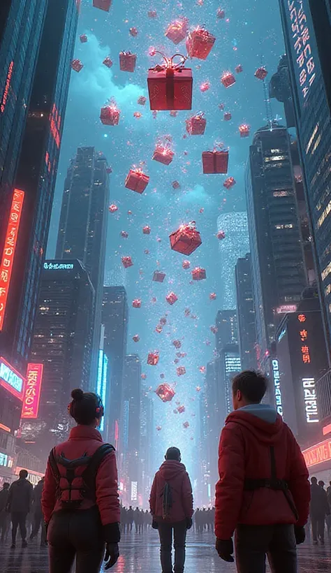 Christmas Day in a cyberpunk world、Presents are falling