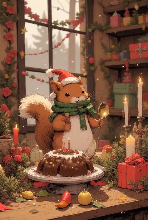 masterpiece, best quality, ultra detailed, illustration, anime style, highres, a lively realistic brown squirrel standing on a w...