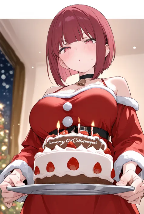 woman、short bob hair、 Christmas Outfits、I'll give you a present、Breast F cup、Christmas cake