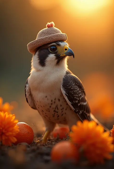 A captivating close-up of a wonderful little bird illuminated by a soft golden light on a quiet morning, with balls A vibrant bo...