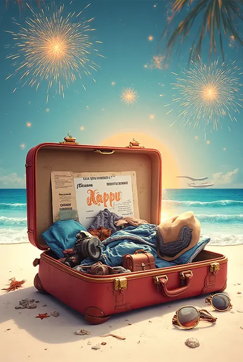 Design details:

Open suitcase as the main visual

Travel items: camera, clothes, sunglasses, generic boarding pass (no destinat...