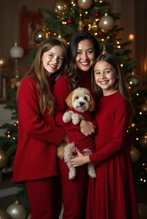 With the provided family photo, create an ultra-realistic Christmas photo shoot,  magazine style . Keep all faces, facial featur...