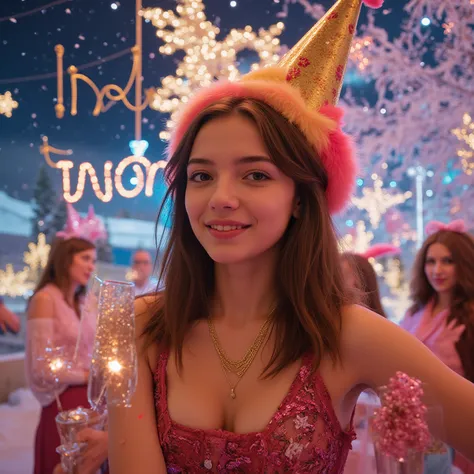 girl with text on the picture Indi Tver in New Year's style