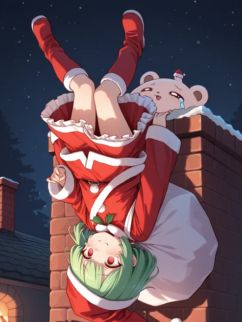 An upside-down woman.
Half buried in a chimney.
The lower half of her body is growing out of the chimney.
The upper half of her ...