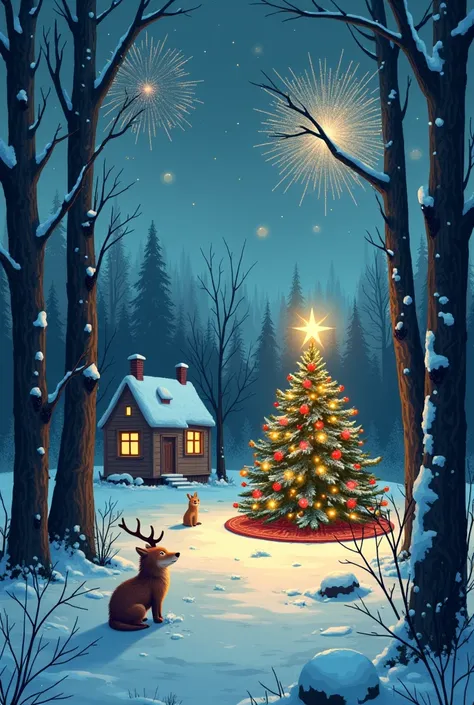 first act: the forest, house, winter. Постепенное приближение к houseу, then to his window. A tense Christmas tree is visible in...