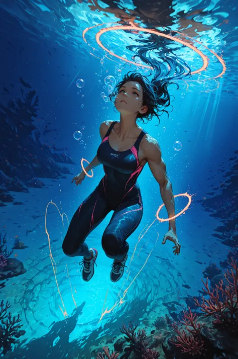 Underwater sports tournament, intense aquatic competition,

athletes competing beneath the water surface,
dynamic underwater are...