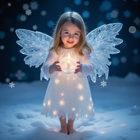 The image shows a magical scene with the image of a winter angel (or snow girl), woven from frosty patterns and snowflakes.
Key ...