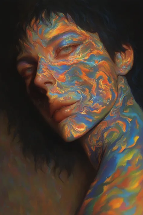 painted art style,paint style,acrylic piainting,oil painting,layered painting,semi-realistic art style,attractive features,detai...