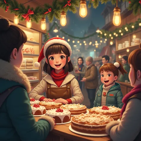 Shop Selling Christmas Cakes、Lots of customers 、The Girl Who Bought a Cake