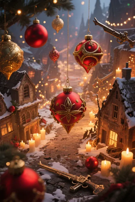 Christmas Eve Magic, War-destroyed towns, buildings, and weapons are all transformed into Christmas ornaments, creating a peacef...