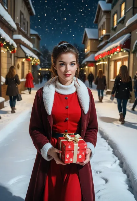 A digital painting in the style of ck-js,SCI_FACTOR_CORE,christmas eve adventures,late night,santas costume,solo focus,holding,g...