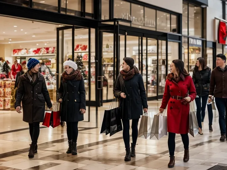 Shopping center shoppers at Christmas peak