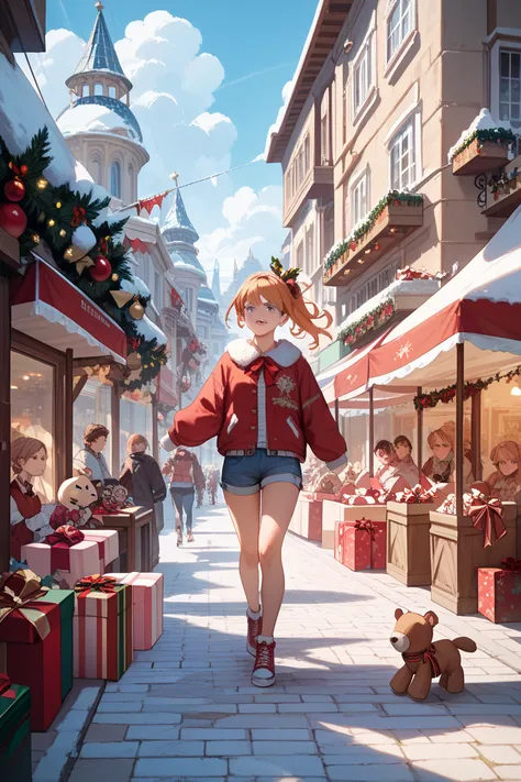 score_9, score_8_up, score_7_up, score_6_up, (masterpiece:1.2), best quality, 1girl, Running Through the City, Busy Christmas Ma...