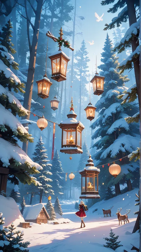 score_9, score_8_up, score_7_up, score_6_up, (masterpiece:1.2), best quality, Magical Forest,  shining Christmas tree , 1girl, E...