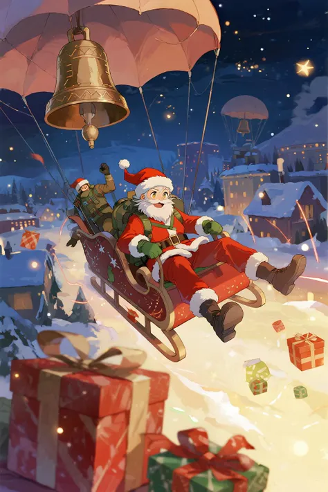 masterpiece, best quality, highly detailed, anime style illustration,
christmas eve special mission,
paratroopers dressed as sa...