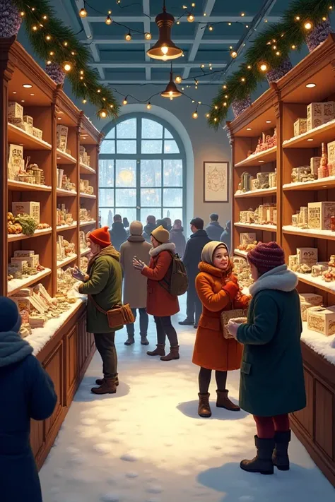Picture customers at a popular gift shop , winter sale