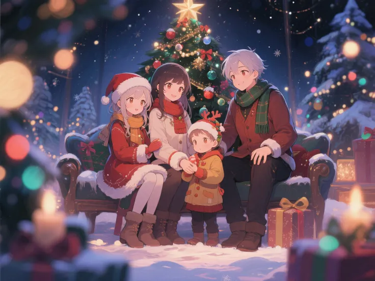 Christmas Eve Adventures, Christmas Eve, family, anime style, detailed, de alta calidad, ultrarealistic, studio lighting, Bokeh ...