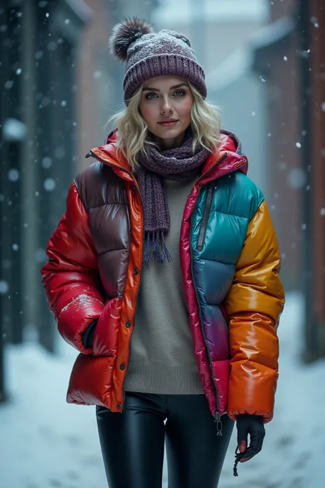 fullbody photo, 25 yo european young woman, ash blonde wavy bob , soft makeup, realistic hazel eyes, wearing shiny glossy vinyl ...