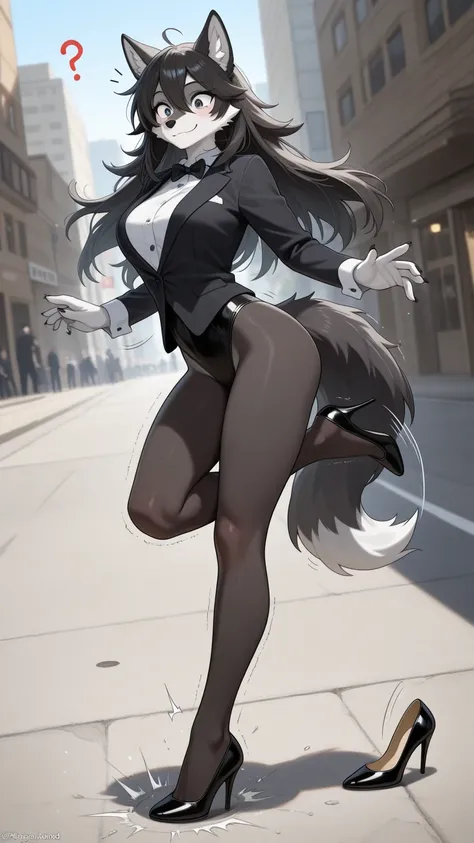 Human wolf girl, wolf ears, wolf tail, masterpiece, amazing quality, best quality, solo, smile, anthro, furry, Only Wearing a Bl...