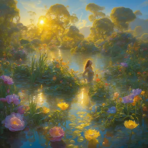 Conceptual art in the style of Gustav Klimt, 
Vladimir Gusev - Russian artist, 
Boris Vallejo, 
extraordinary flowers of another...