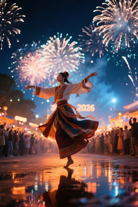 night,Festival, Fireworks,Dancer々,2026,Realistic