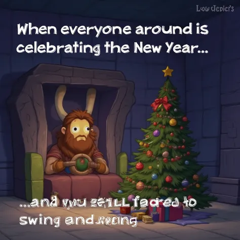 Meme: • Picture: The sad hero Cyclops of Braveland is sitting by the Christmas tree. • Signature above: When everyone around is ...