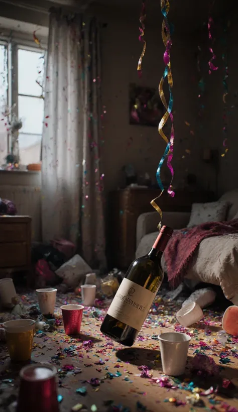 After the girls' party is over、rolling wine bottle、messy room