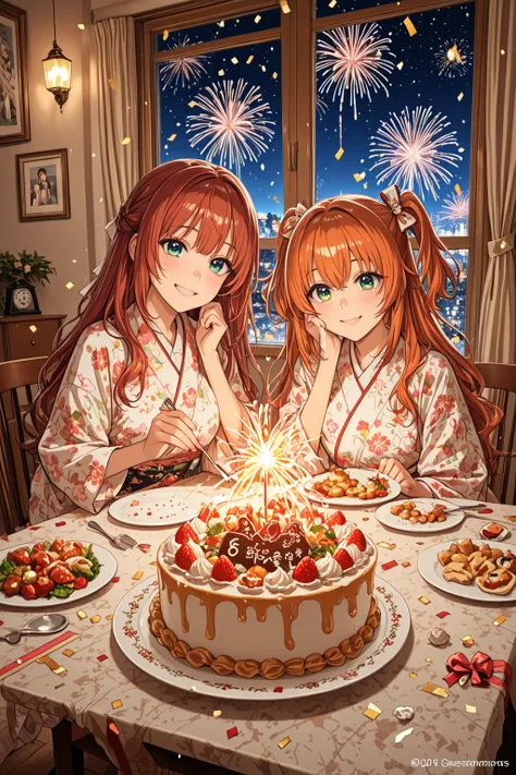 while confetti and blessing balloons dance、people々gather with expressions full of anticipation and hope「Welcoming 2026」moments。x...