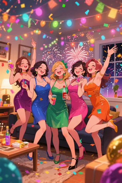 anime,drank milfs,new year party,home party,