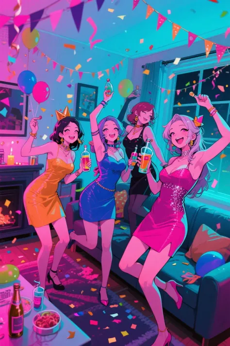 anime,drank milfs,new year party,home party,