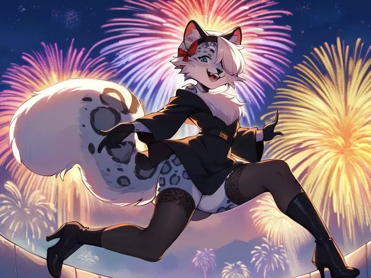 masterpiece, best quality, amazing quality,, Leo2B, anthro snow leopard, animal ears, white hair, blue eyes, hair over one eye, ...