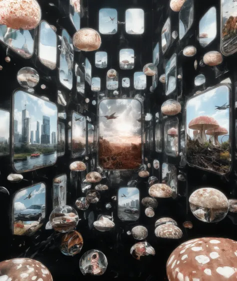 (masterpiece:1.2), best quality, highres, cinematic lighting, surreal landscape, A pitch-black void stretches across an infinite...