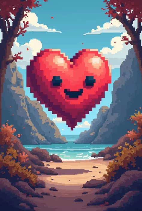 A pixel heart in the form of a smiley face breaks into the whole picture