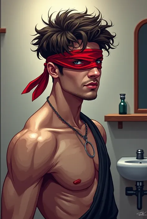 Digital art, waist-up illustration of a modern warrior-streamer. The character has the face of the man in the photo but is weari...